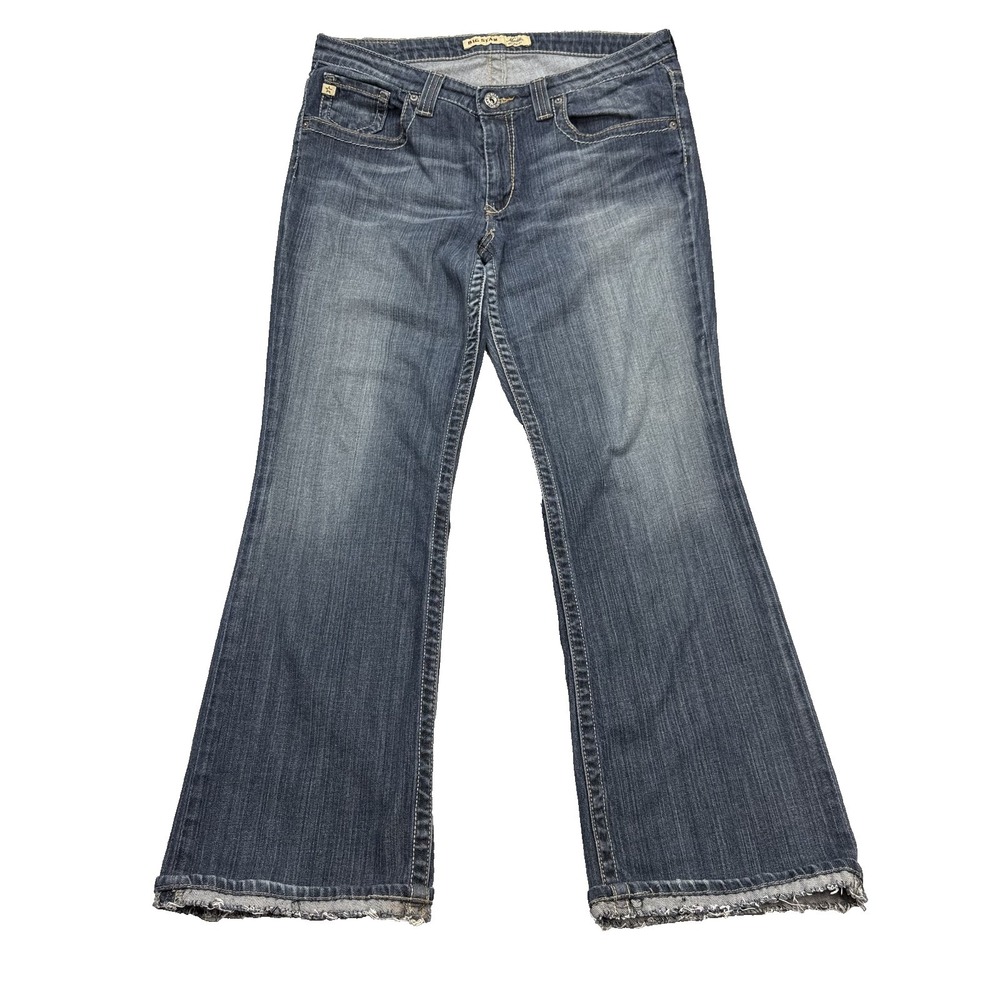 Big Star Maddie Bootcut Jeans Womens 32R Mid Rise Blue Stretch Hemmed Frayed